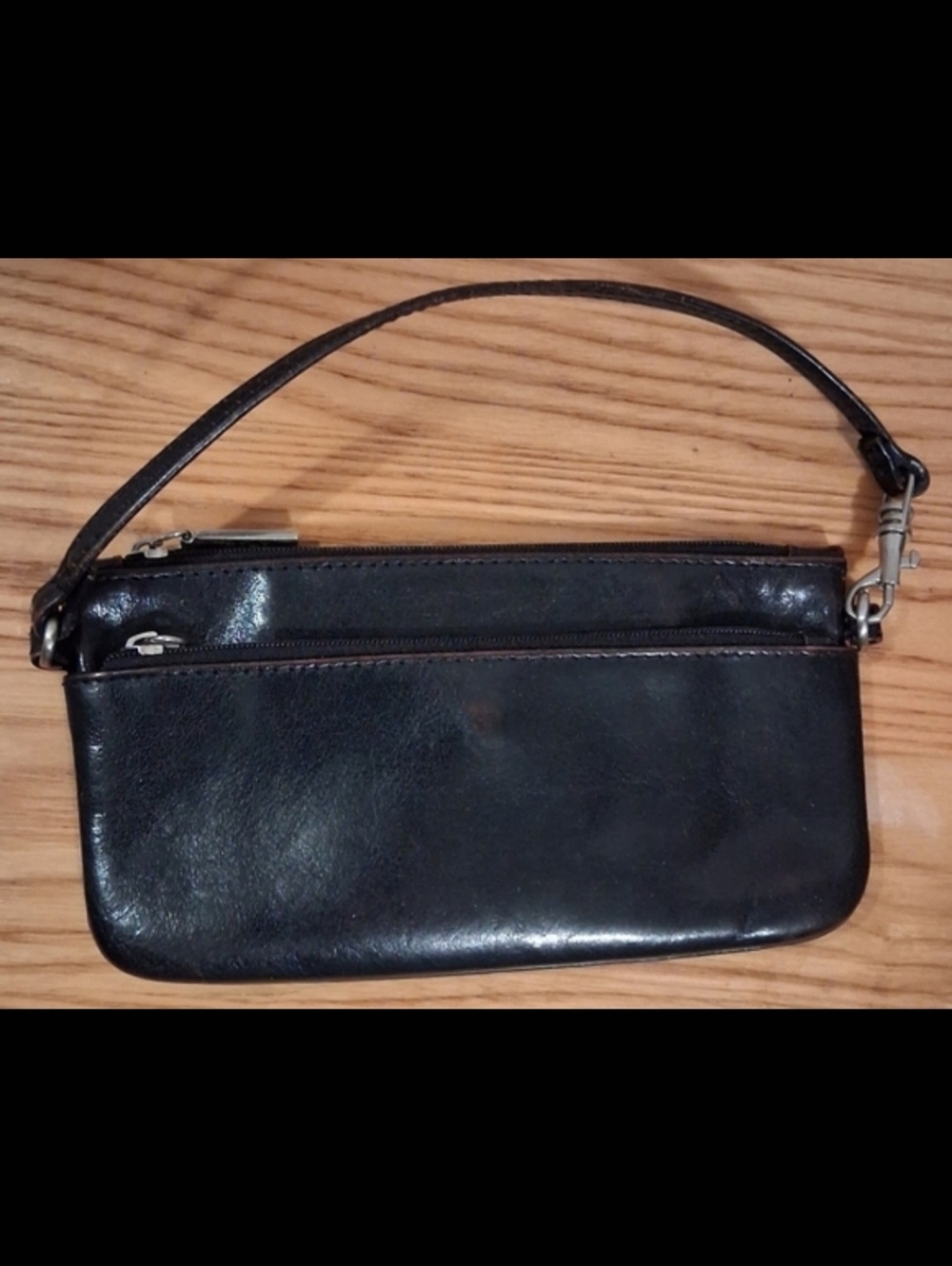 Hobo International Alto Black Smooth Leather Duo Zip Area Wristlet Wallet Bag